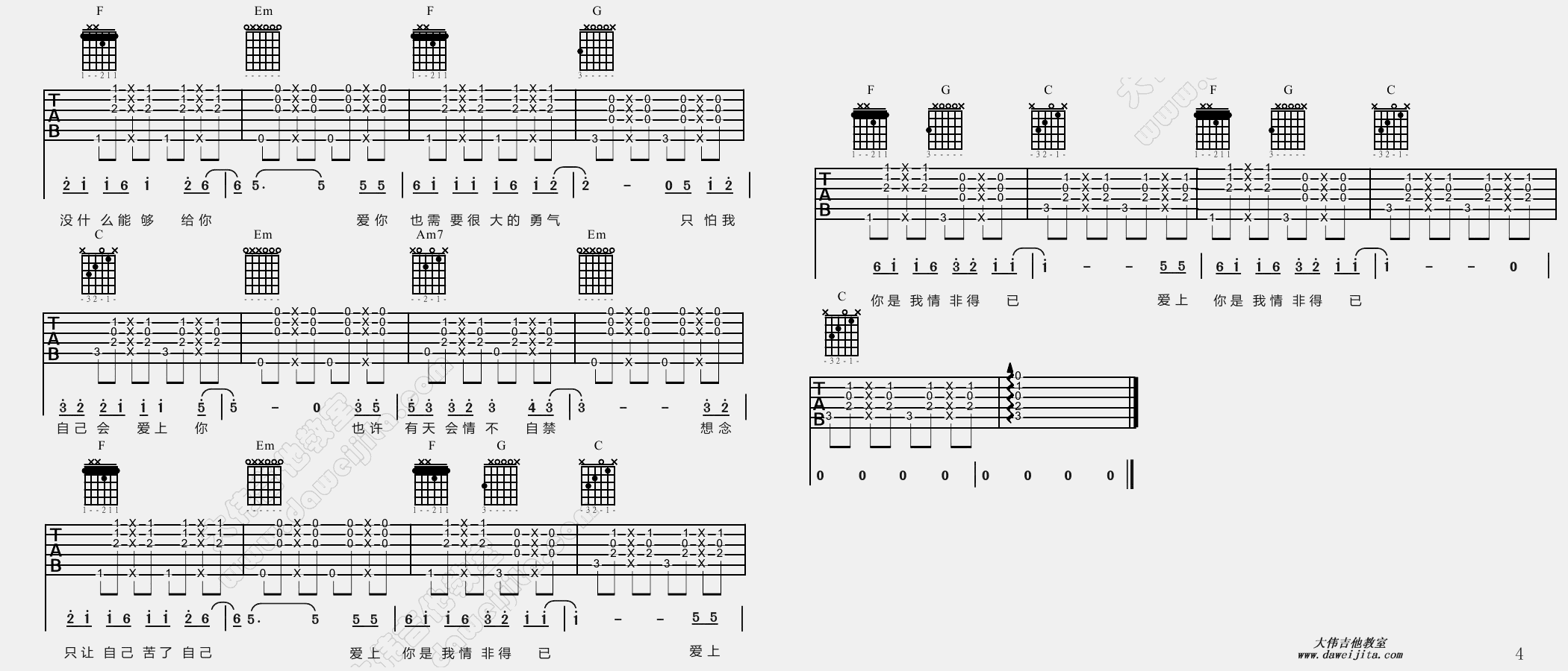 吉他简谱情非得已_情非得已简谱(2)