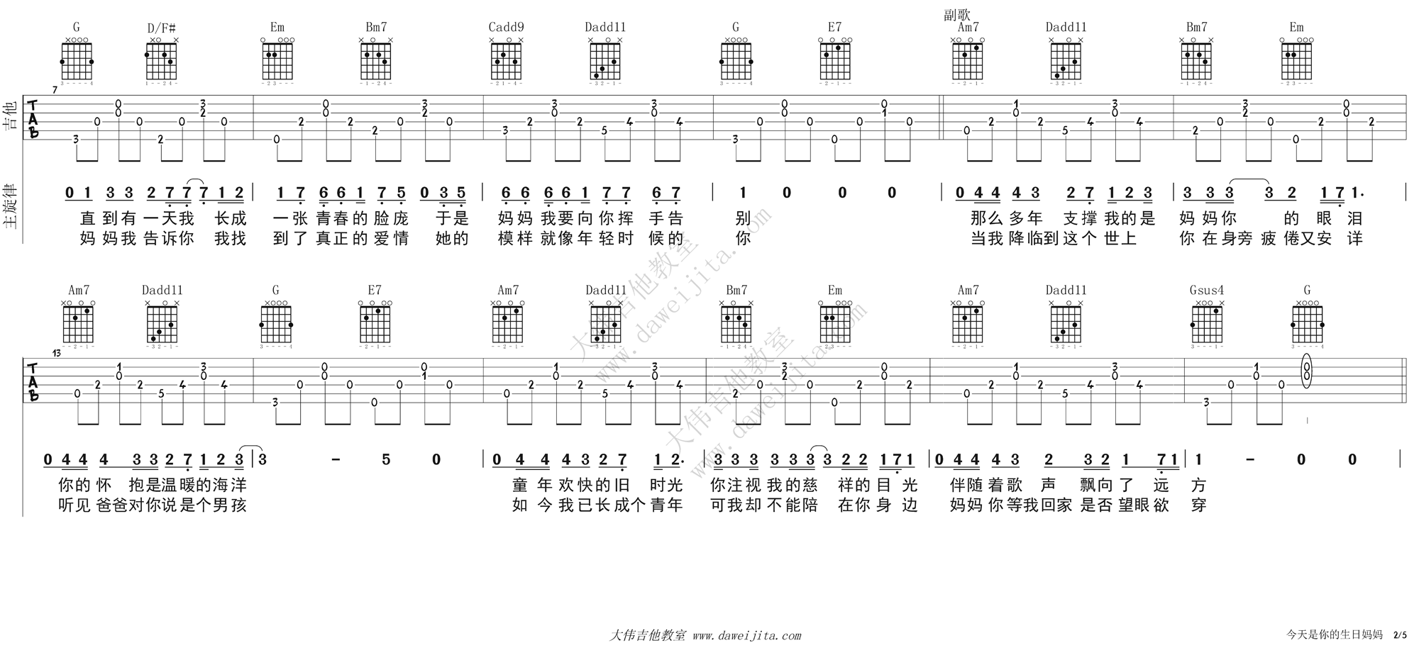 李健《今天是你的生日妈妈》吉他教学